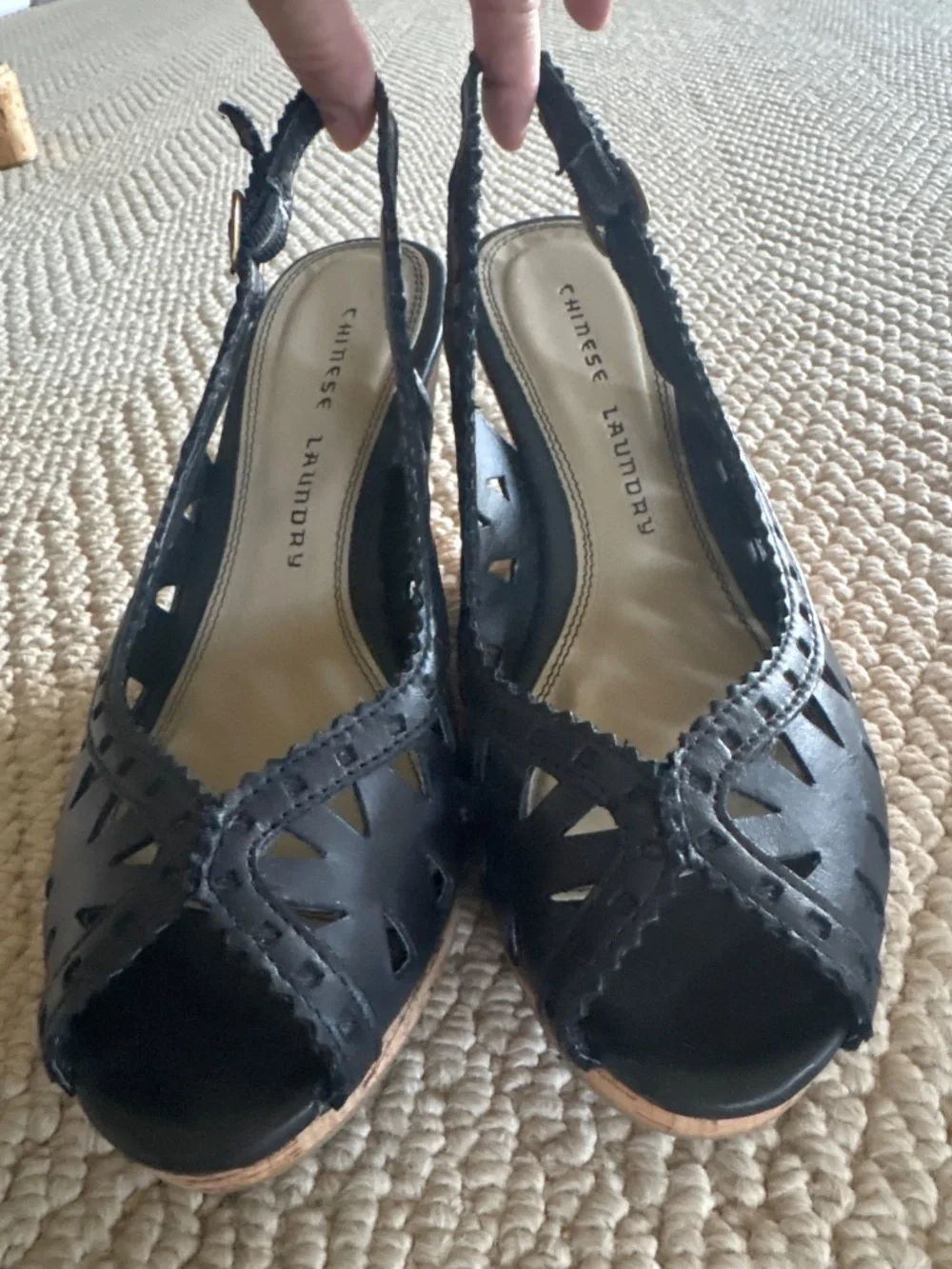 NOS Vintage 1990s Unworn Chinese Laundry Slingback Peep-toe Wedges 2 Pair NIB
